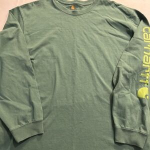 Carhartt Men's Long Sleeve tshirt Green Carhartt On Sleeve Size XL Loose fit